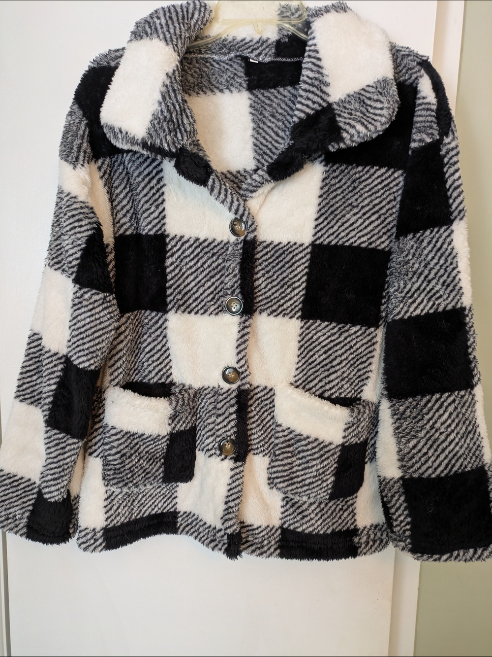 Black & White Check Plush Jacket - Women